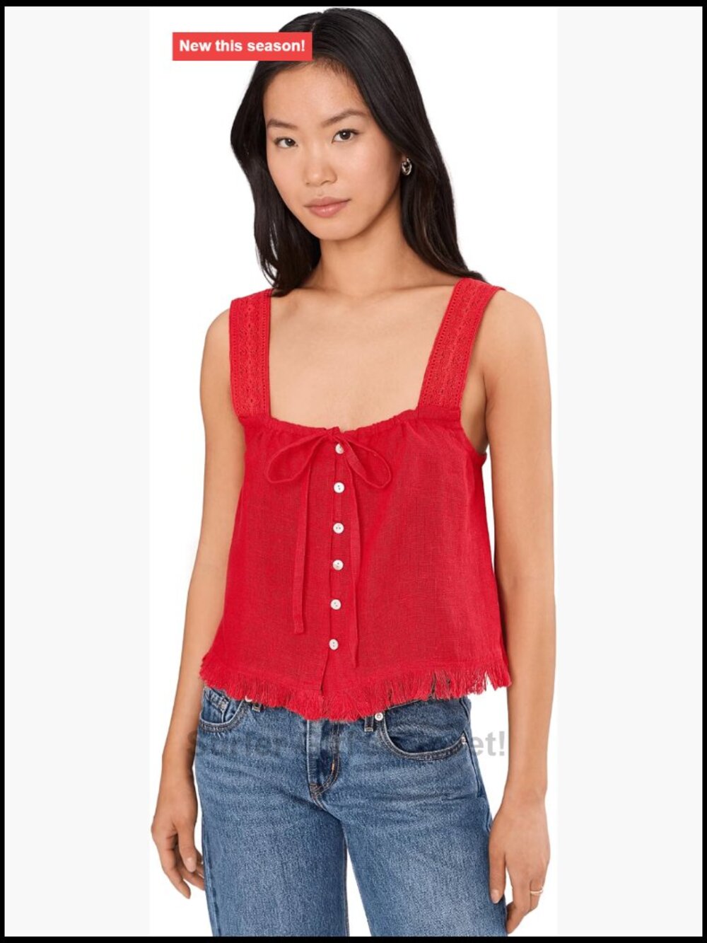 Relaxed Fit Linen Sleeveless Tank Top with Fringe Hem - Luxe Designer Style